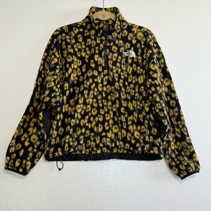 The North Face Leopard Print TKA Glacier 1/4 Zip Fleece Pullover Yellow Black S